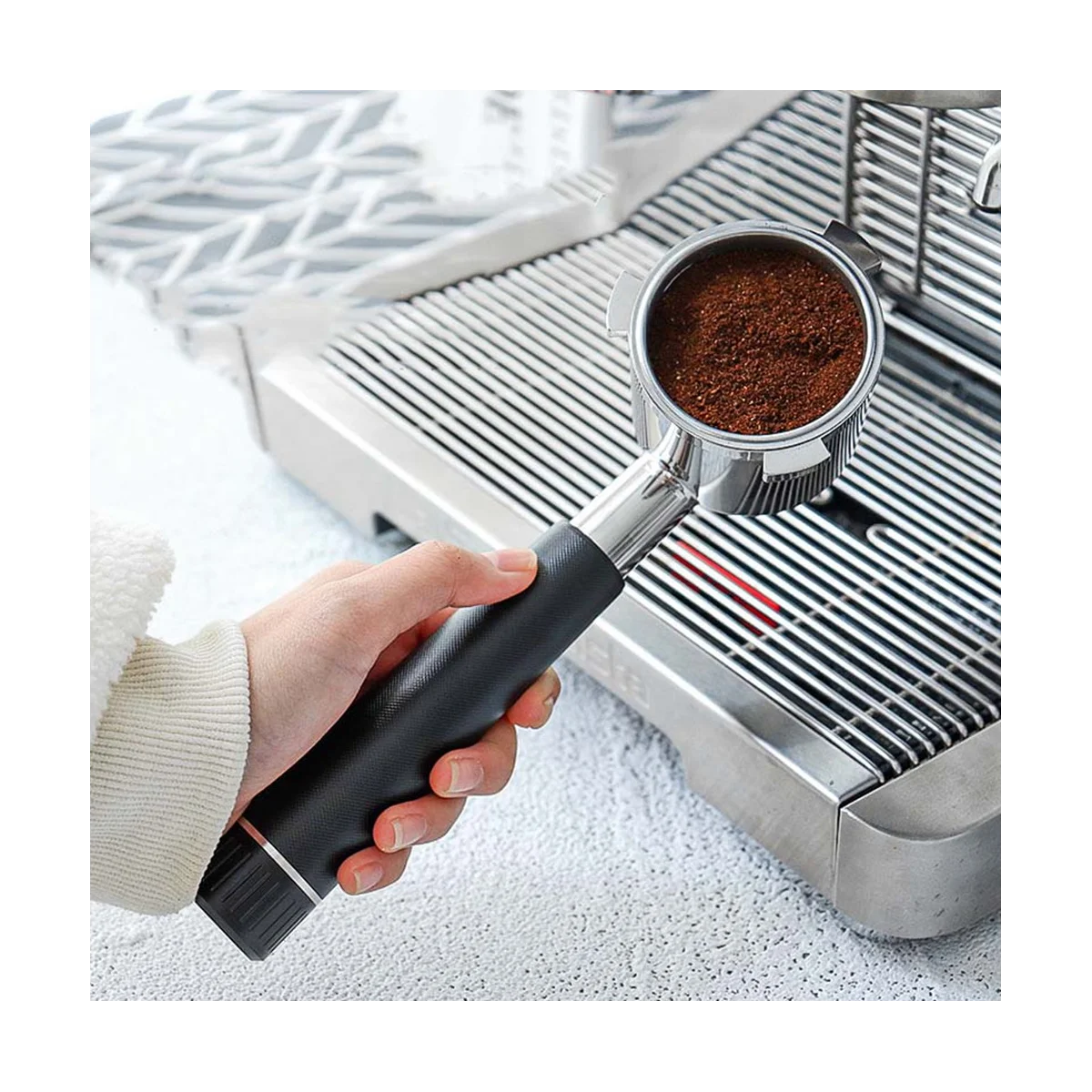 

51mm Bottomless Portafilter for Delonghi 9 Series, Stainless Steel Coffee Espresso Machine Handle with Basket Filter, A