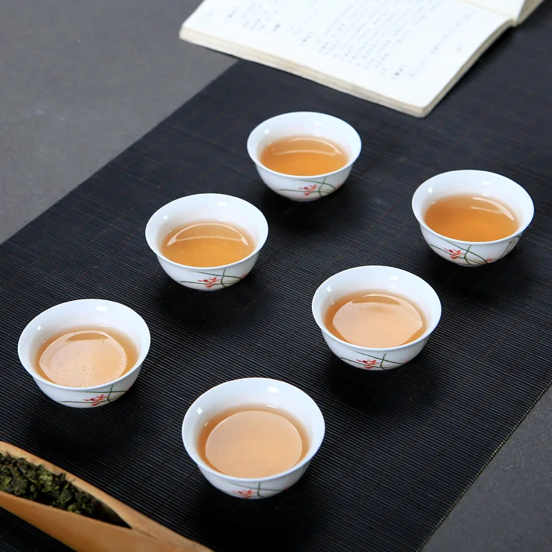 6pc/lot 35ML Chinese Kung Fu Tea Set Ceramic Master Cup Jade White Porcelain Tea Cup Small Bowl Household Teacups Water