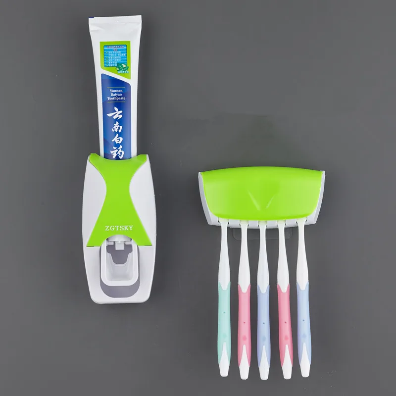 1 Pair Tooth Brush Holder Automatic Toothpaste Dispenser Holder Toothbrush Wall Mount Rack Bathroom Tools Set