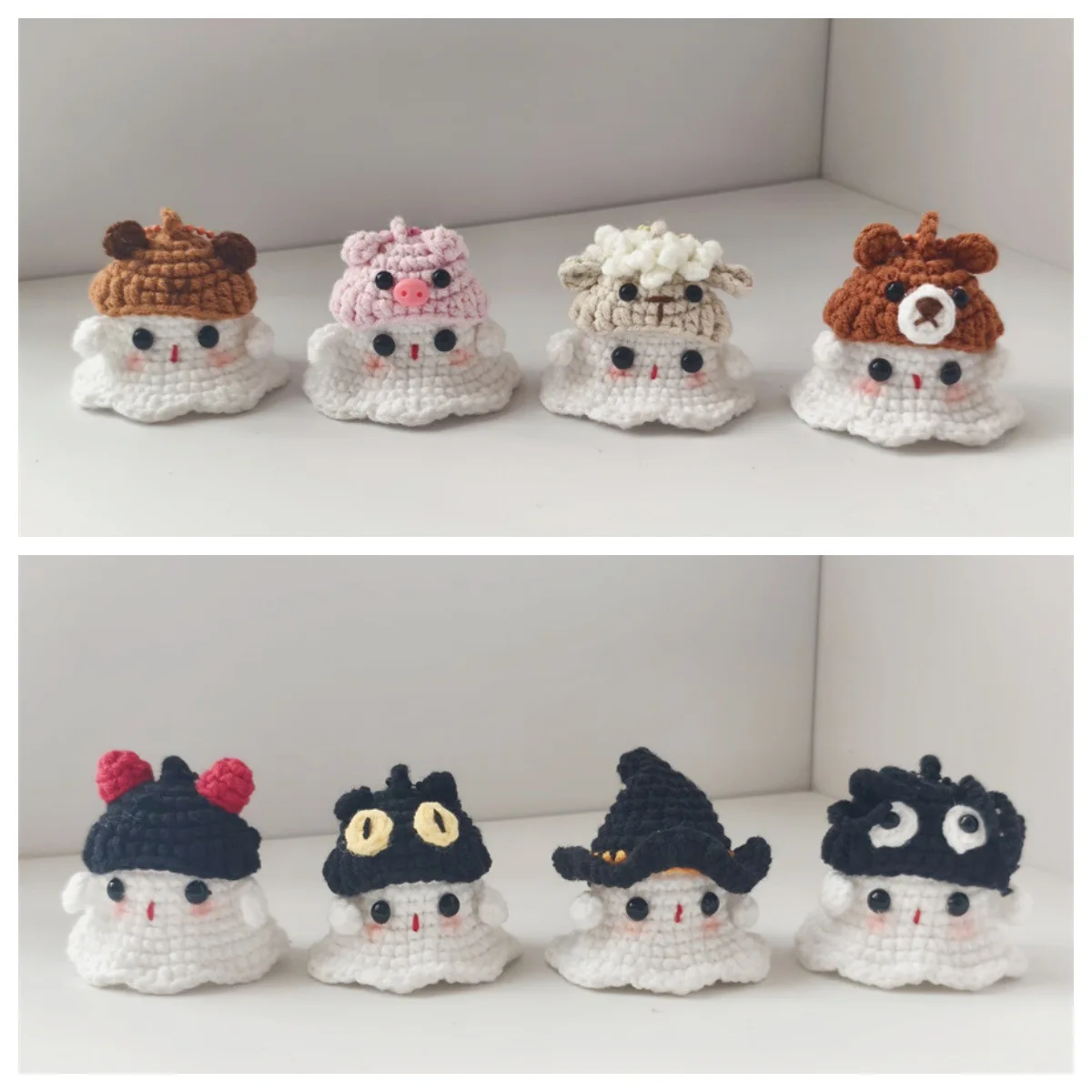 Halloween Cute Ghost Crochet Dolls Hand-woven DIY Amigurumi Finished Bag Pendant Decor Car Interior Ornaments Phone Pendant