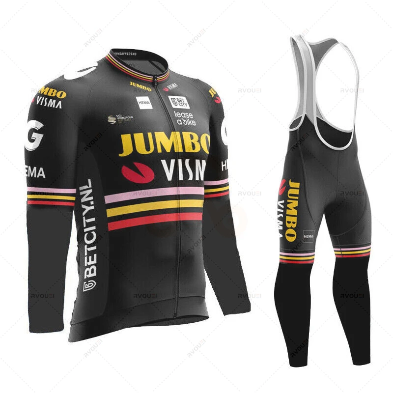 

2024 JUMBO VISMA Autumn Maillot Cycling Jersey Set Bicycle Clothing Suit Mens Long Sleeve MTB Bike Road Pants Bib Ropa Ciclismo