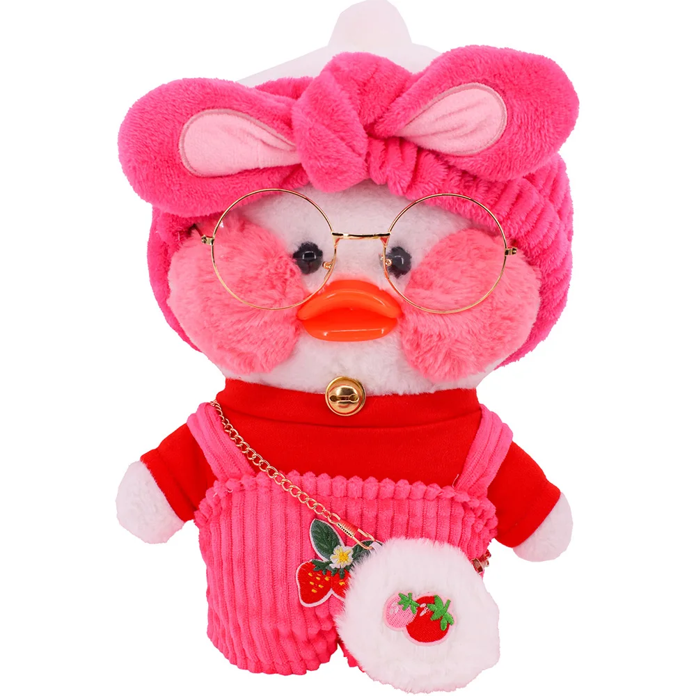 3 Pcs Sweater+Strap Pants+Bag 30 Cm Kawaii Stuffed Duck Doll Clothes lalafanfan Accessories Plush Soft Animal Toys Bear Clothes images - 6