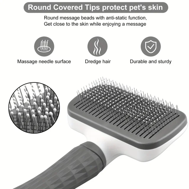 Pet Grooming Brush Self Cleaning Slicker Comb for Dogs Cats - Stainless Steel Needle Deshedding Tool Remove Floating Hair Knots 5