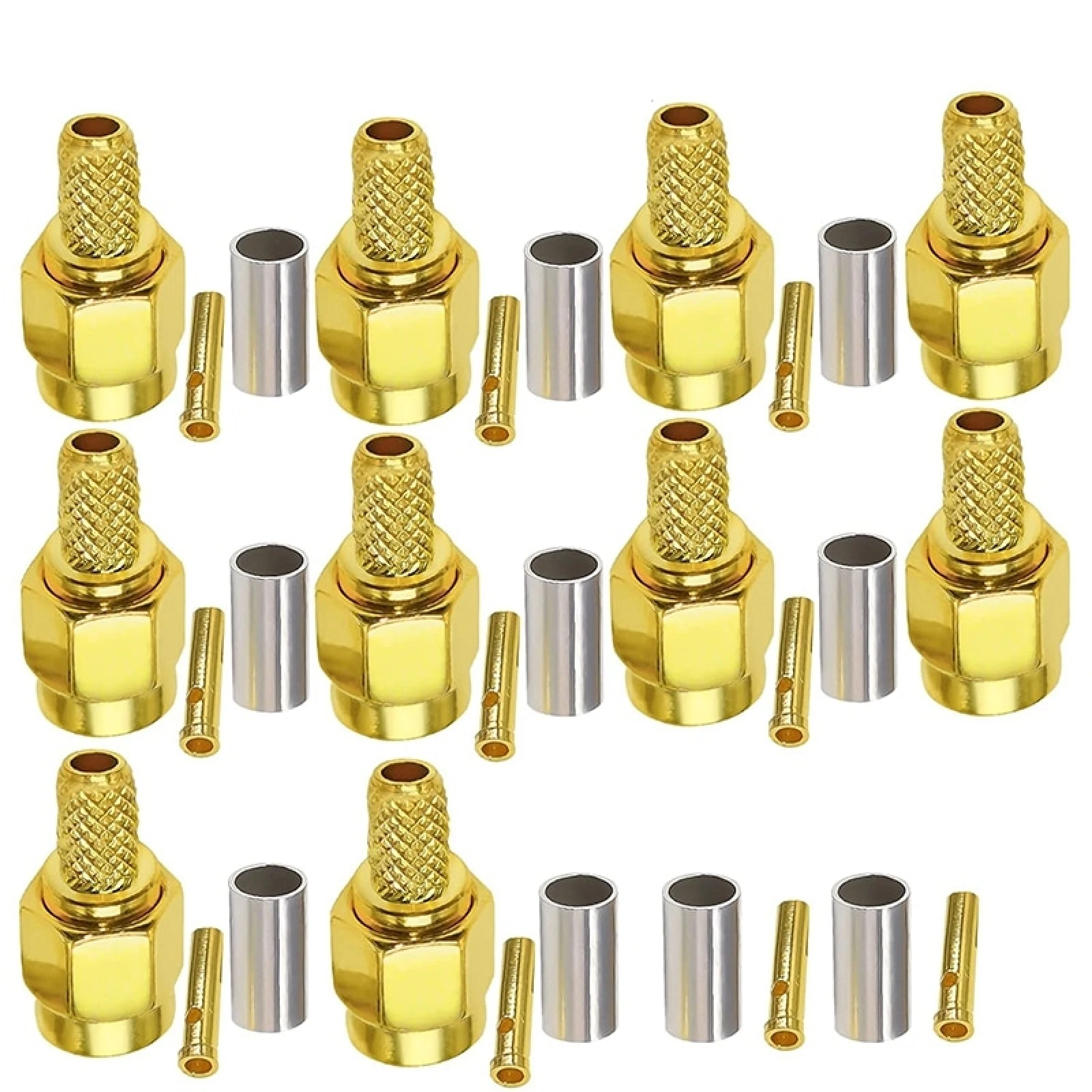 

10 шт. RP SMA Штекерный соединитель обжимной для RG58 / LMR195 / RG142 / RG400