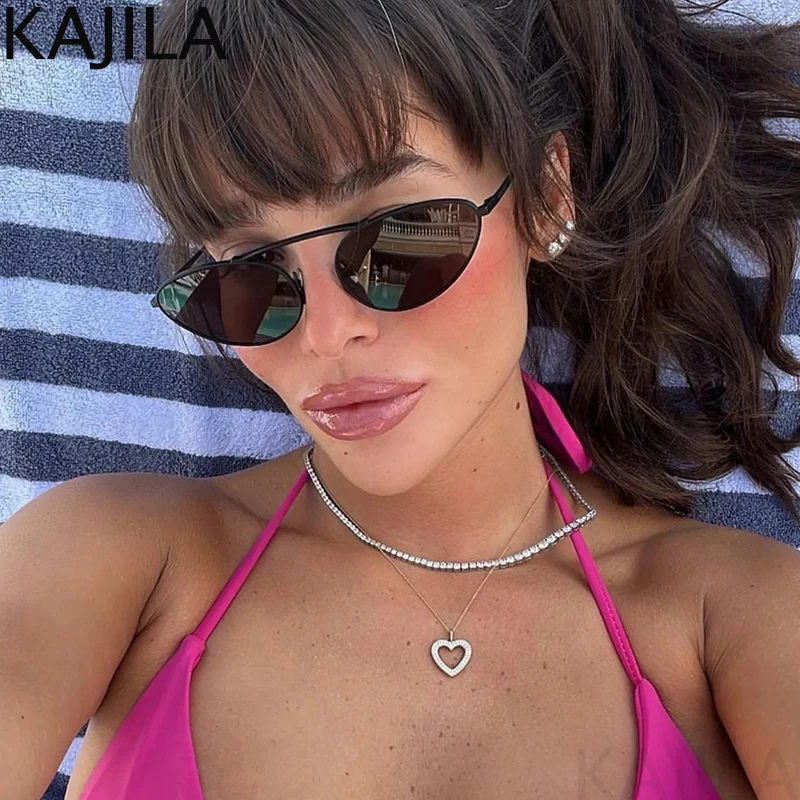 

Small Oval Metal Frame Sunglasses Women 2024 Luxury Brand Unique Fashion Sexy Cat Eye Sun Glasses for Ladies Eyewear UV400 Shade