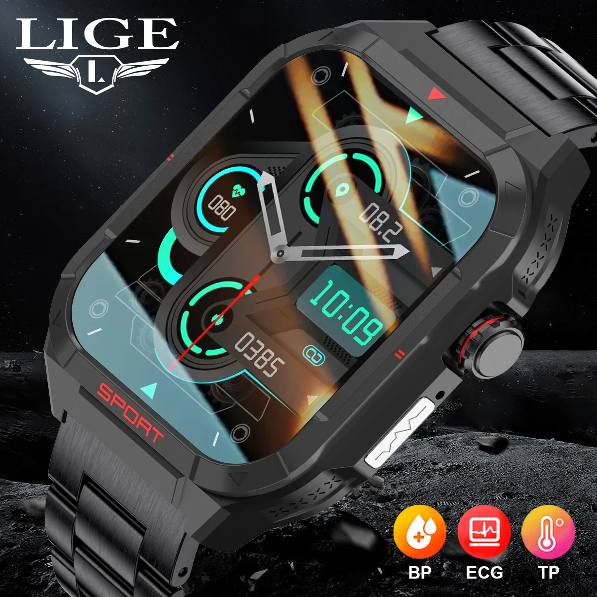 

LIGE ECG+PPG Smart Watch 1.83” Men Watch Outdoor Sports Track Blood Oxygen Monitor Smart Bracelet Bluetooth Call Smartwatch 2023