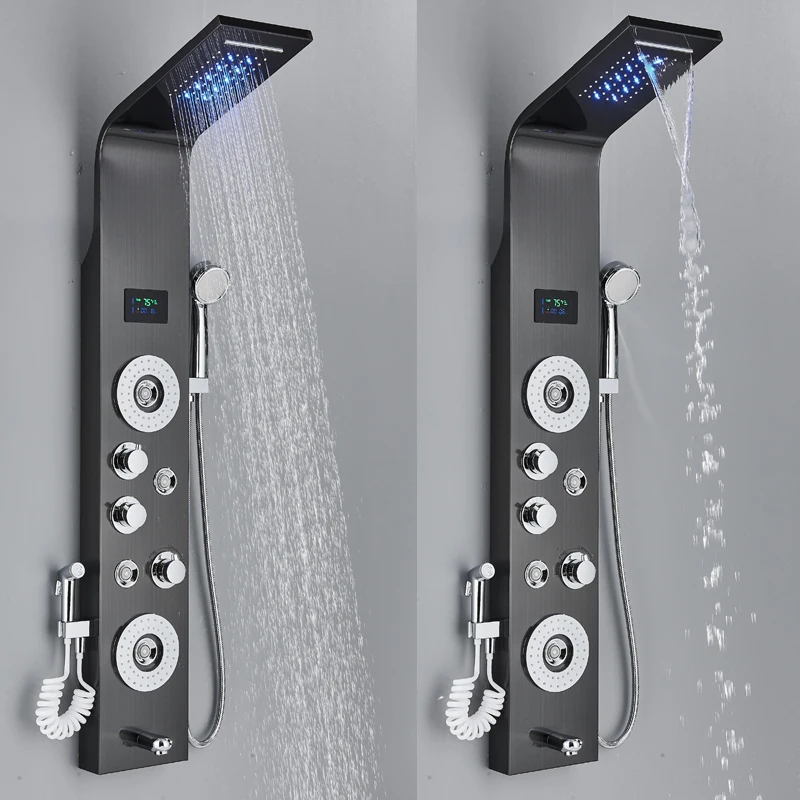 Description Picture 6 of itemShinesia LED Shower Panel Rainfall Bathroom Column Mixer Wall Mounted Shower System Set With SPA Massage Jet Bidet Sprayer