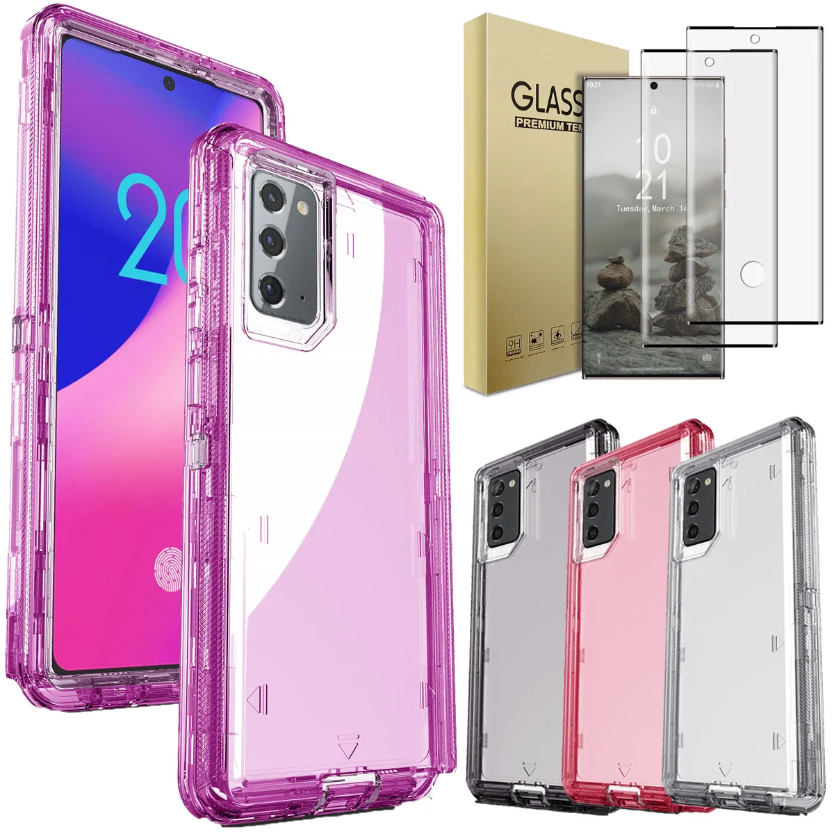For Samsung Galaxy Note20/Ultra Transparent Case Shockproof Cover And 2pcs Tempered Glass Screen Protector Case Friendly Clear