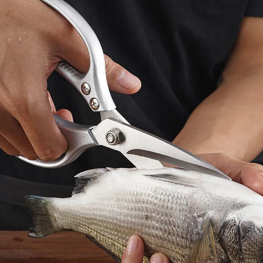 Professional 8.5-inch Stainless Steel Kitchen Scissors with Aluminum Alloy Handle - Perfect for Cutting Chicken Bones Meat Fish