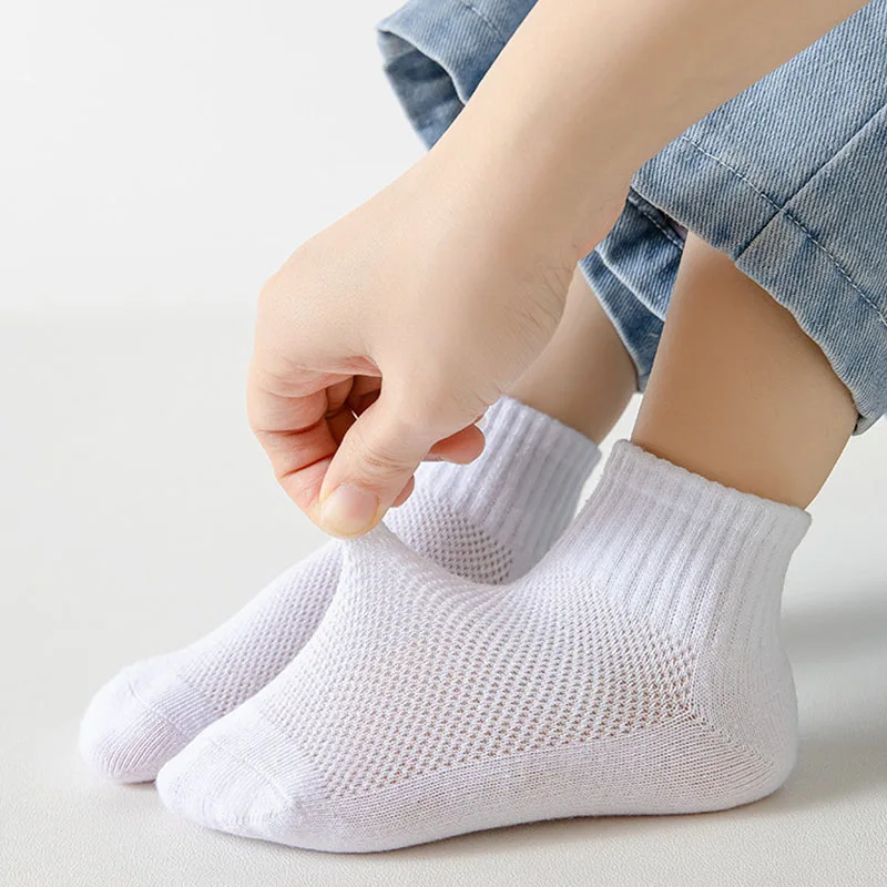 5 Pairs/Lot Summer New Children Cotton Socks Fashion Mesh Black White Gray For 1-12 Years Kids Teen Student Baby Girl Boy Socks 3