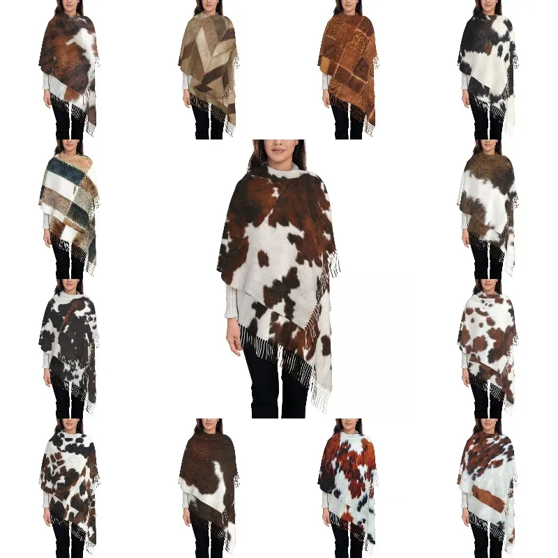 

Ladies Large Faux Fur Cowhide Scarves Women Winter Fall Soft Warm Tassel Shawl Wrap Animal Hide Pattern Skin Leather Scarf