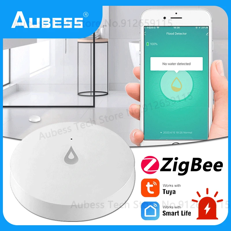 Датчик утечки воды Aubess Tuya ZigBee детектор уровня система сигнализации для умного