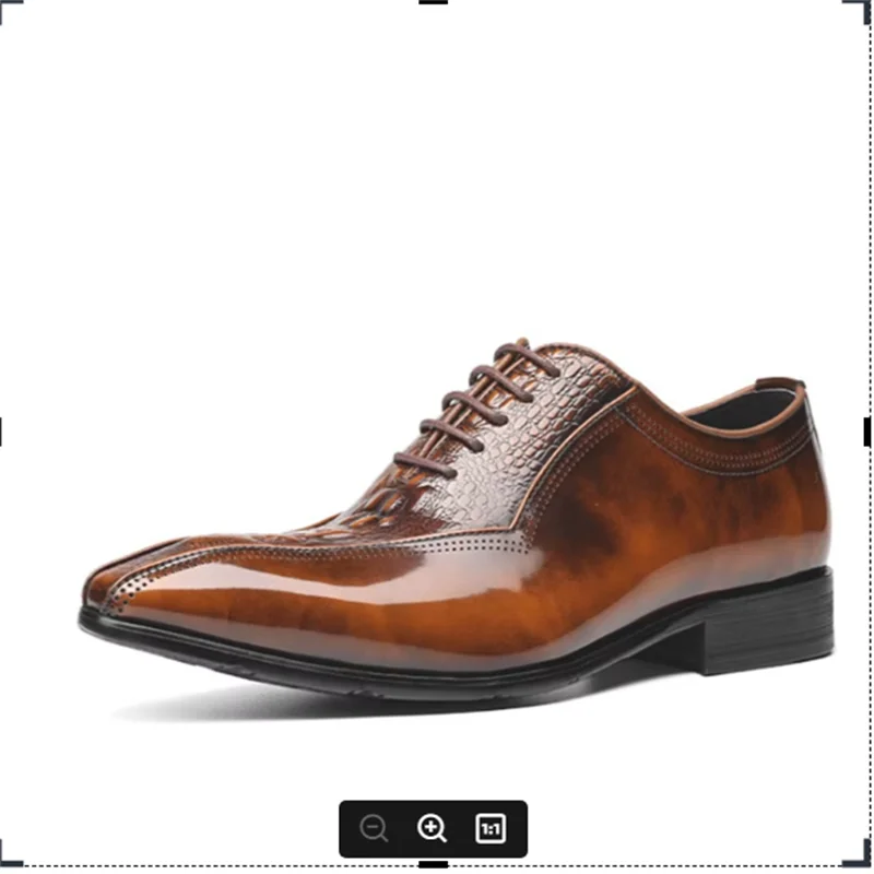 Shoe Guy. Leather dress shoes for men, crocodiles embossed, fashionable men, groom's style, large size