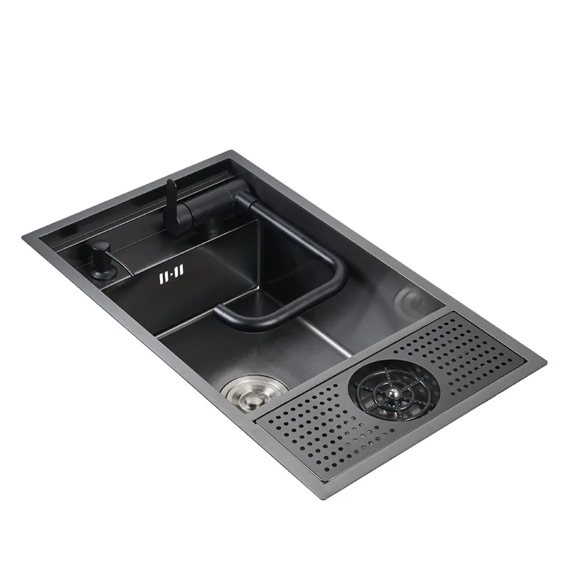 304 Stainless Steel Kitchen Sink Concealed Folding Faucet With Cup Washer Coffee Shop Milk Tea Bar Toilet Bathroom Sink 4
