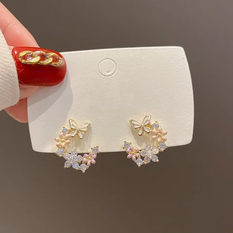 Elegant Cute Rhinestone Butterfly Stud Earrings For Women Girls Fashion Metal Chain Earring Wedding Party Jewelry Gifts