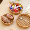 Round Rattan Fruit Basket Bowls Natural Wicker Boho Woven Storage Baskets Bread Tray for Kitchen Coffee Table Farmhouse 3