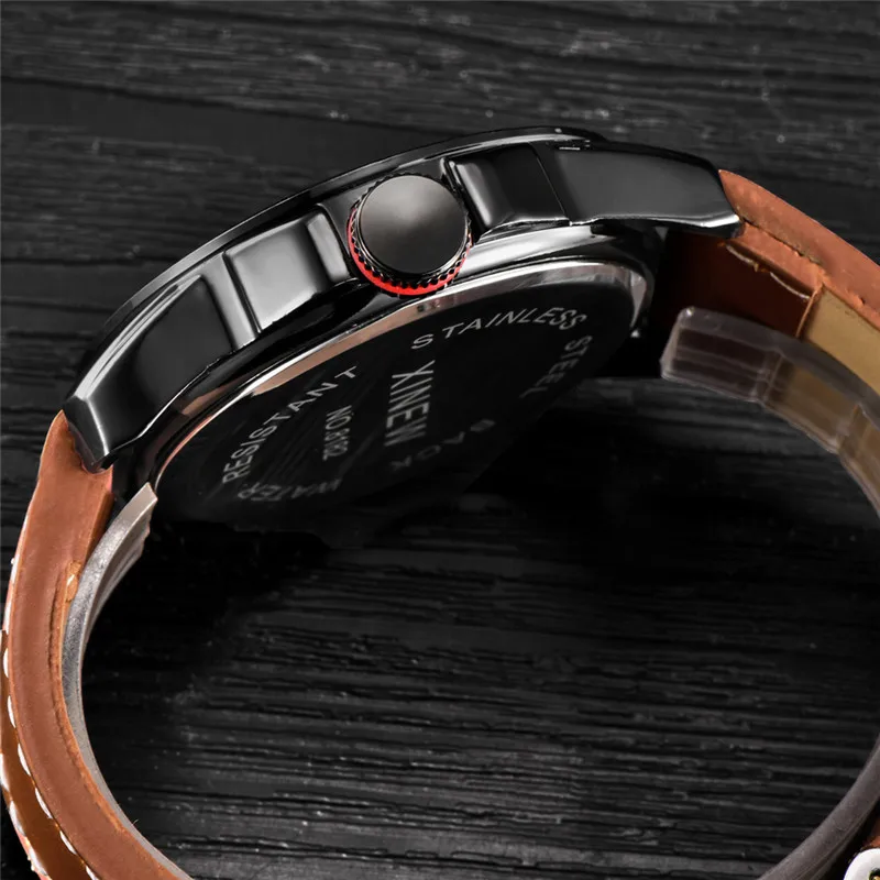 Men Original XINEW 8182 Brand Watches Boys Fashion Leather Band Simple Quartz Wristwatch Black Montre Homme Reloj Hombre 2025