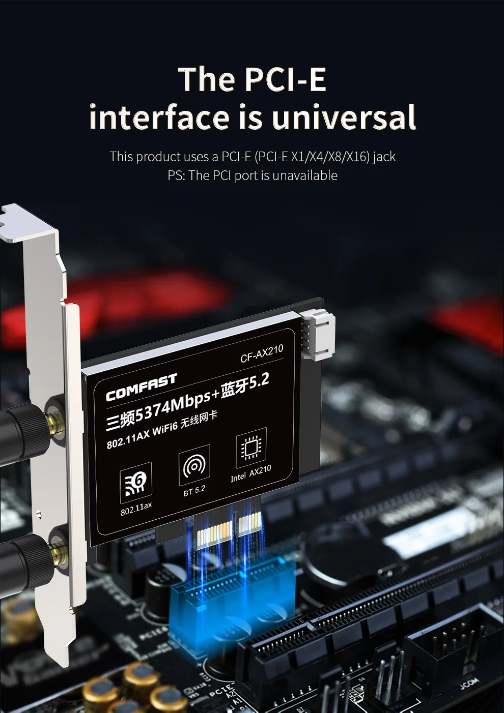 인텔 PCIe 어댑터, 데스크탑 Win11 10 용 무선 네트워크 카드, AX210, AX5400, WiFi6E, 2.4G, 5G, 6GHz, WiFi 6e, 802.11ax, ac, 블루투스 5.3