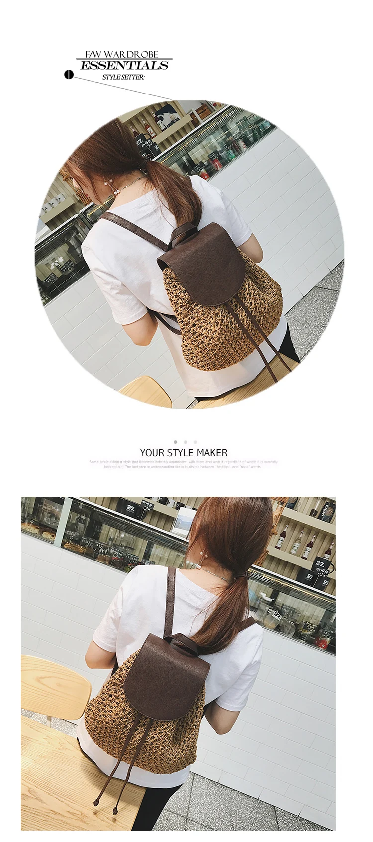 2022 Summer Women Straw Backpack Large Capacity Weave Rattan Wicker Casual Travel Backpack Girls Bohemia Beach Shopper Backpacks