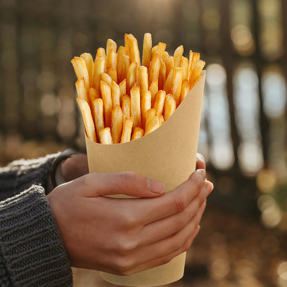 1 Set Kraft Paper Snack Cups with Bamboo Picks and Label Sheets, 12oz Disposable French... - SKU KPSC1458 - UGI Packaging