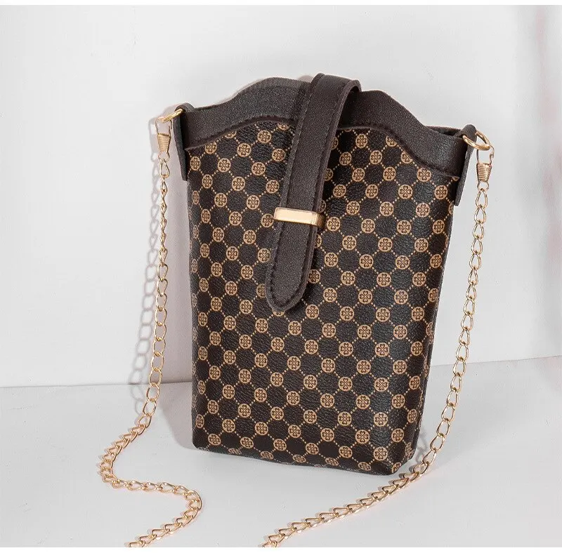 Sd2be87c624a94aeba4db16f4d207280aW New Fashion Plaid Polka Dot Print Single Shoulder Bag Casual Oblique Chain Crossbody Mini Small Bucket Bag Mallzona