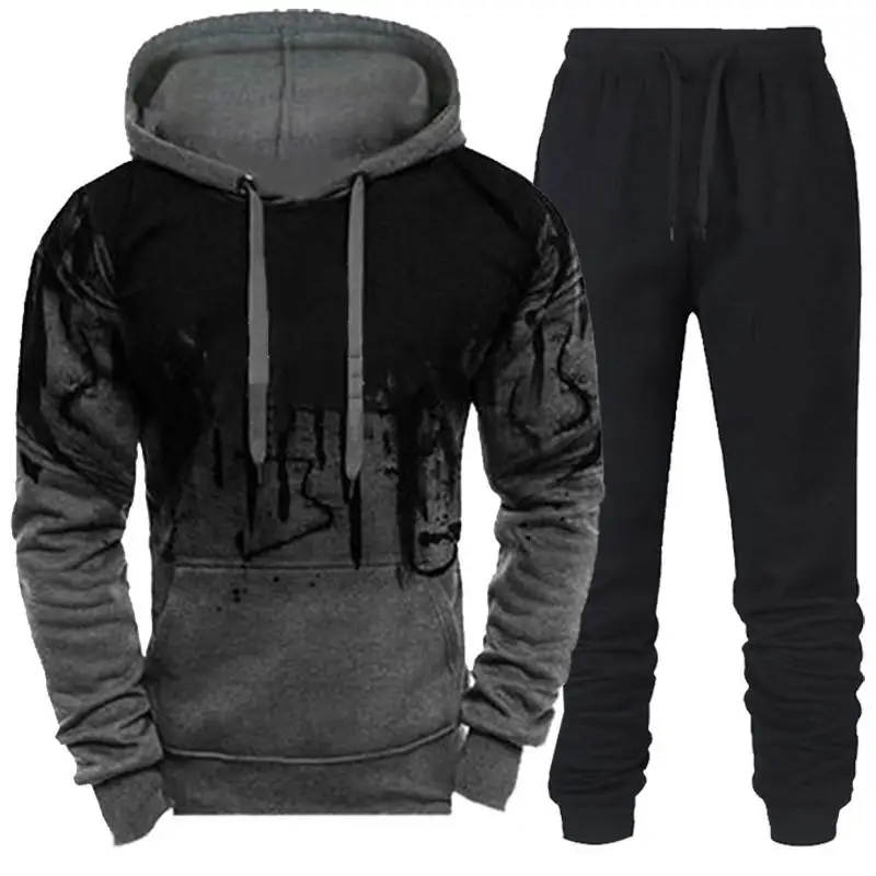 

Men's Hoodie Set Europe and The United States Large Size Pullover Hoodie Splash-Ink Printing Trend Long-Sleeved Hoodie Men