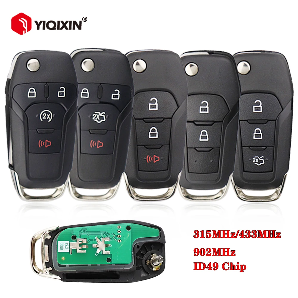 YIQIXin รีโมทกุญแจรถแบบพับได้สำหรับ Ford F150 Ranger Galaxy S-MAX Ka + Mondeo V F350 F250 F150 2013-2017ชิป ID49 315/433/902 MHz