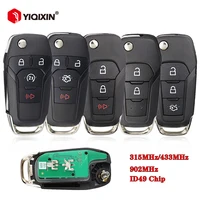 YIQIXin รีโมทกุญแจรถแบบพับได้สำหรับ Ford F150 Ranger Galaxy S-MAX Ka + Mondeo V F350 F250 F150 2013-2017ชิป ID49 315/433/902 MHz