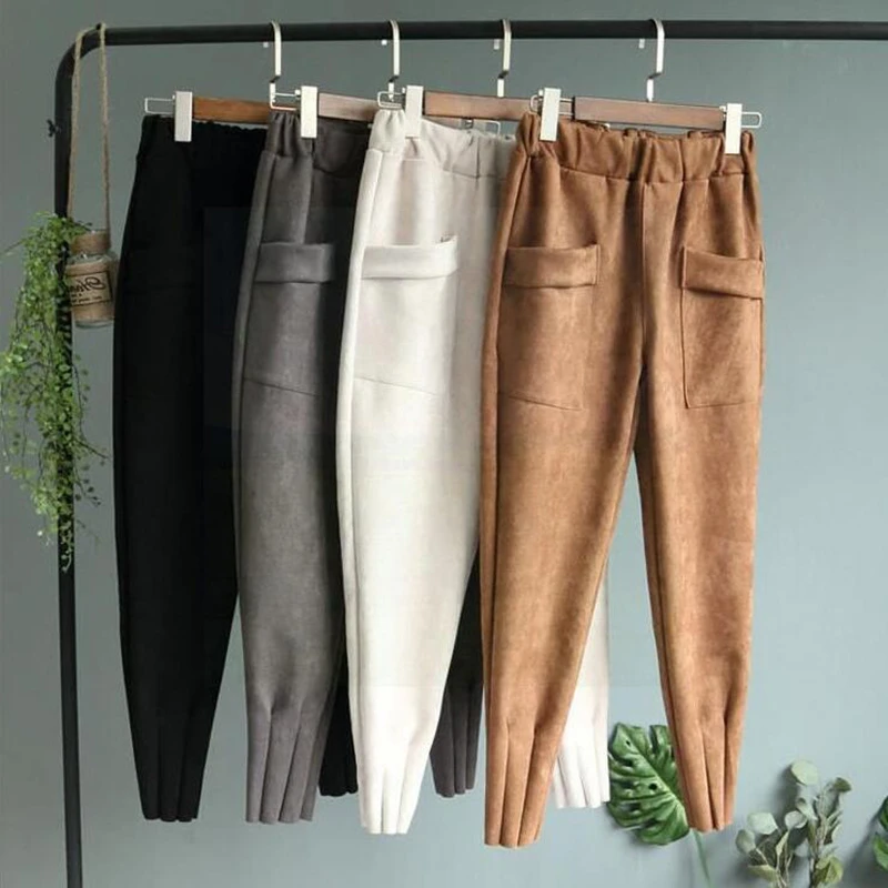 bell bottom jeans Spring and Autumn women's trousers elastic waist pocket casual trousers loose solid plus-size pencil trousers capri pants
