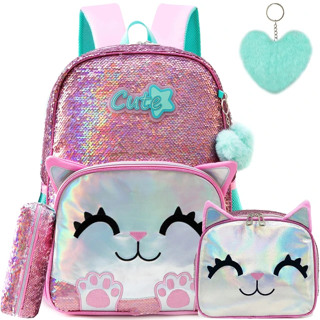 Mochilas escolares de dibujos animados para niños, mochila rosa con Gato  encantador, bolsas de viaje para niñas de 1 a 3 años - AliExpress