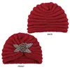 New Women Winter beaded flower knit Hat Autumn Winter Warm Turban Turban Hats Elastic Bonnet Headwrap Bandana Hair Accessories 2