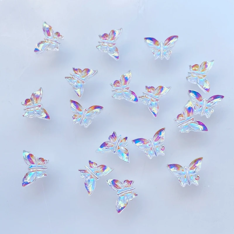 7*9mm Cute Mini Shiny Butterfly Resin Figurine Crafts Flatback Cabochon Ornament Jewelry Making Hairwear Accessories 100Pcs