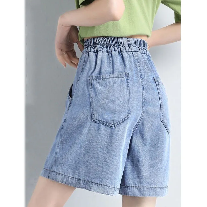 Casual Loose Elastic High Waist Female Denim Shorts Summer New Korean All-match Thin Pockets Shorts Fashion Women's Clothing