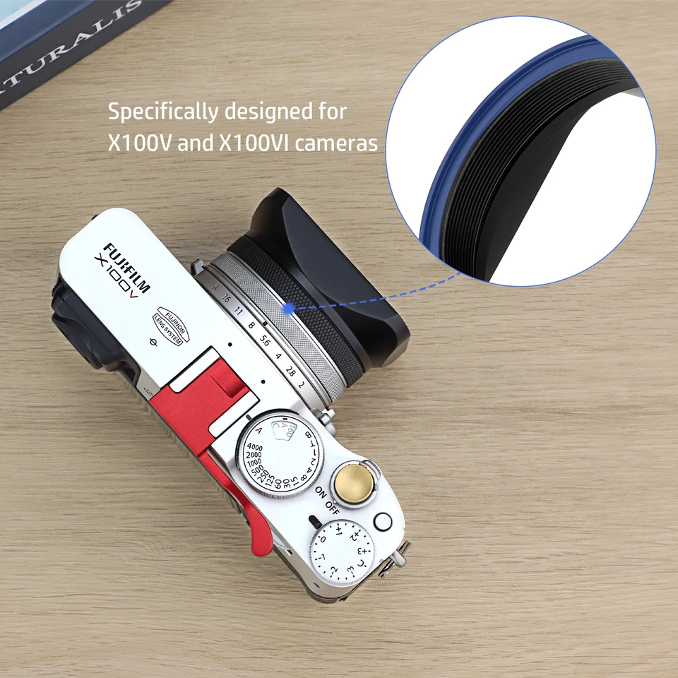 Paraluce Quadrato In Metallo Haoge Per Fujifilm X100VI, X100V, X100F, X100T – Include Anello Adattatore Filtro UV 49mm E Tappo Metallo, Nero