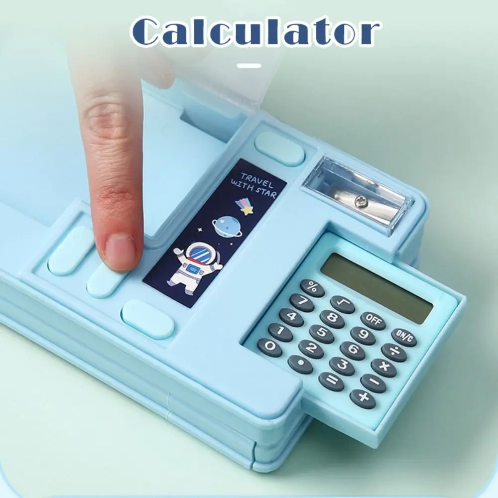 Plastic Pencil Case With Calculator/Pencil Sharpener Fun Mechanism Design Pencil Box Double Sided Use Multi-Functional Pen Bag - image 5