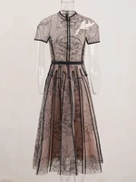 فستان شاش دانتيل مطرز برقبة دائرية للنساء ، ديكور زهور ، ثوب أنيق ، فساتين حفلات الأعياد ، موضة جديدة ، الصيف ، 35Z290 1