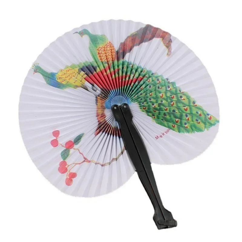 Foldable Paper Fan Retro Windmill Small Round Paper Color Decor Fan Style Party Hand Gift 1pc Random Printed folding fan hand fan
