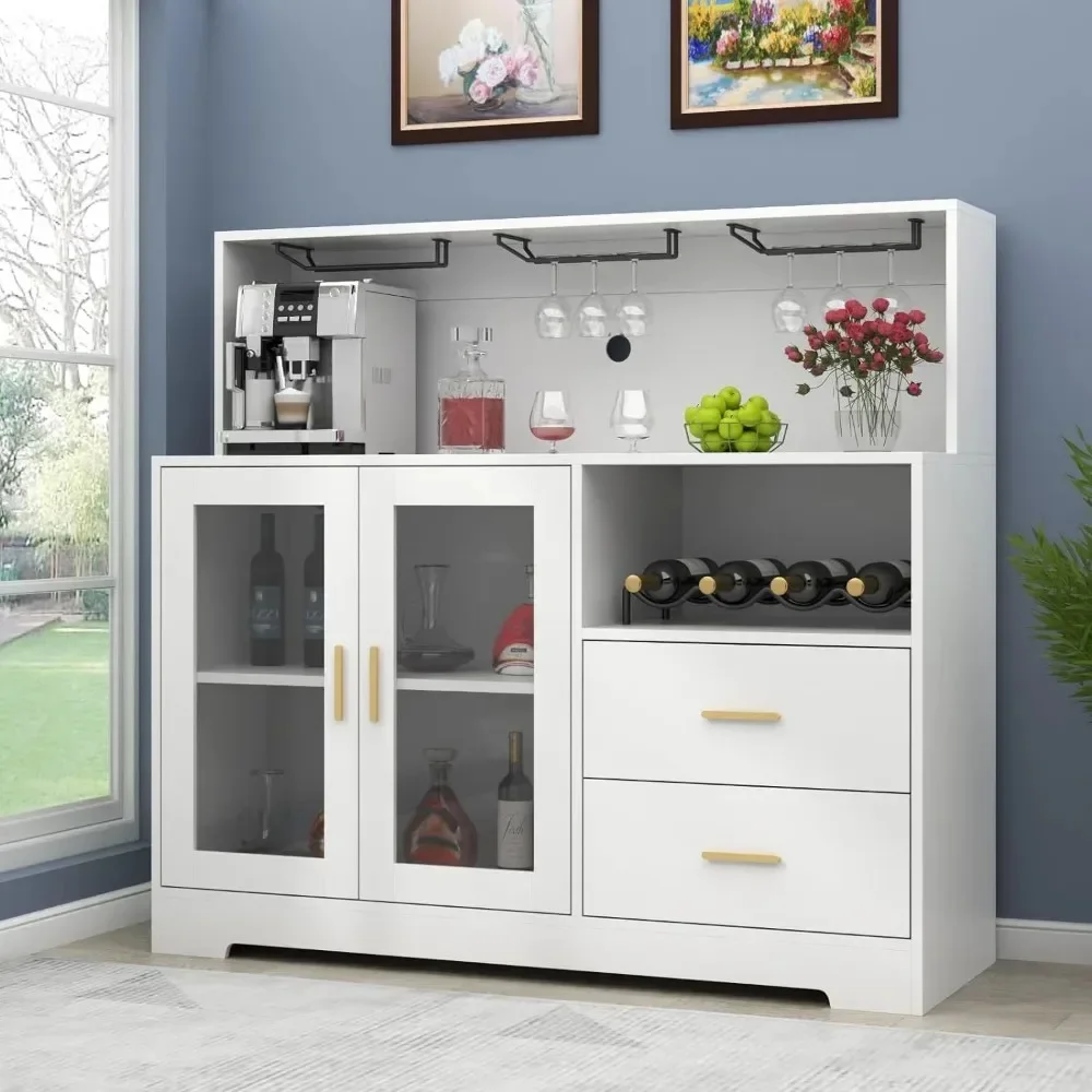 Wine Rack Coffee Bar Cabinet with LED Light