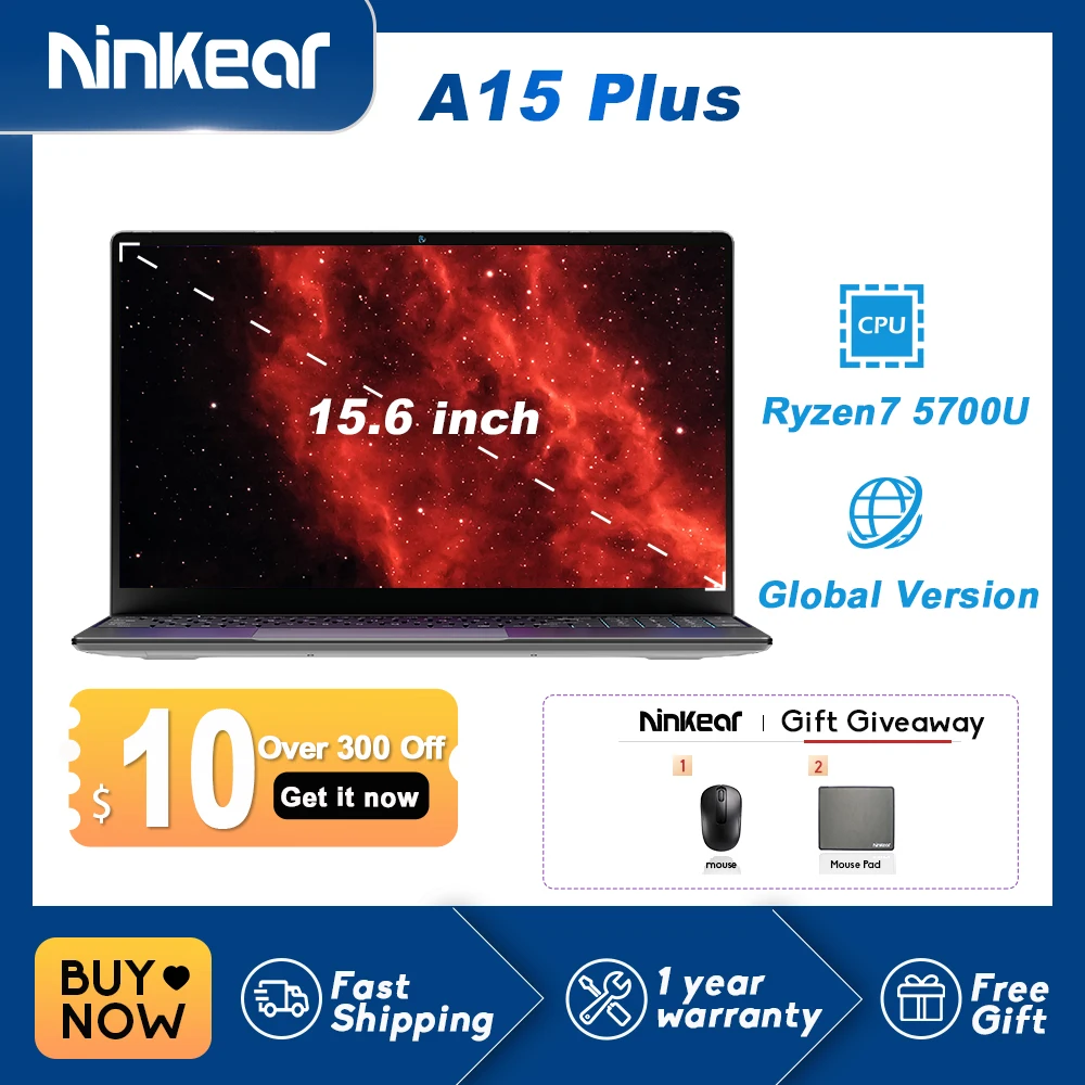 

Ноутбук Ninkear A15 Plus, 15,6 дюйма, IPS 1080P, AMD Ryzen7 5700U, 32 ГБ DDR4, 1 ТБ, PCIE, 5000 мАч, длительный срок службы батареи