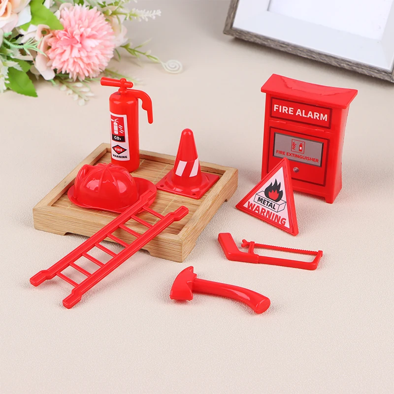 

1Set 1:12 Dollhouse Simulation Miniature Fire Accessories Extinguisher Fire Hydrant Helmet Ladder Hammer Model Scene Decor Toy