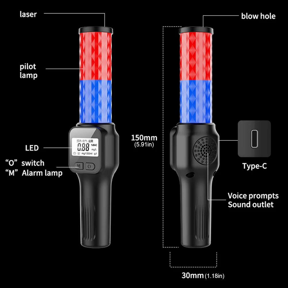 Professional Digital Breathalyzer Sound and Light Alarm High Precision Alcohol Tester Traffic Home Investigation Alcohol Tester