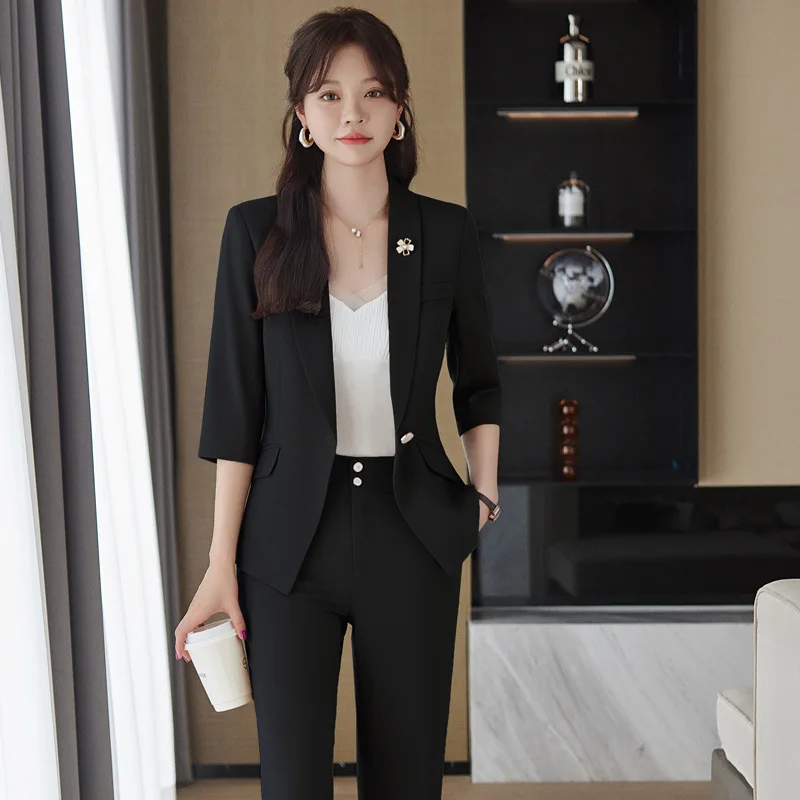 

Новинка лета 2024, деловой костюм, женский высококлассный костюм с рукавом средней длины, облегающие ювелирные изделия, рабочая одежда для косметолога