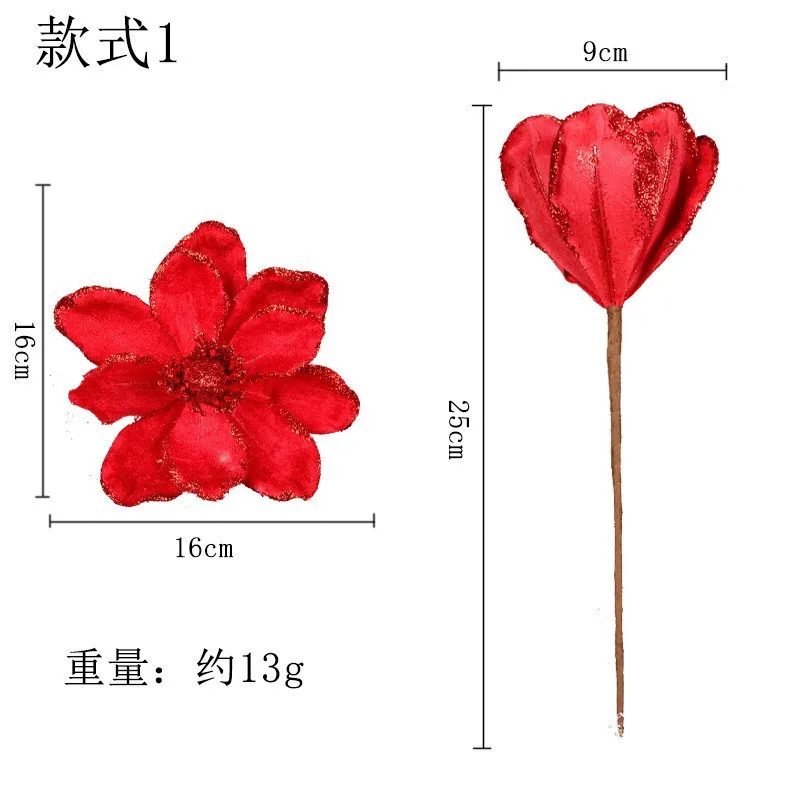 Glitter Christmas Flower Artificial Christmas Tree Decoration New Year Party Home Decoration Fake Flowers Xmas Garland Ornaments