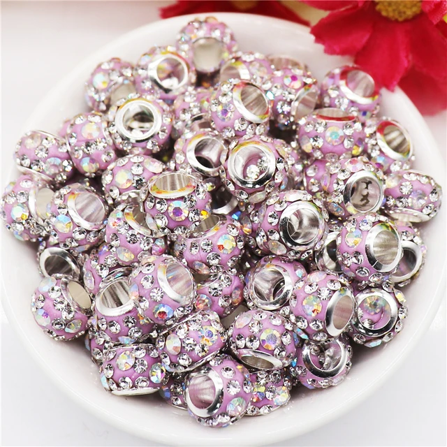 20Pcs Rhinestone European Beads Large Hole Crystal Charm Beads Rondelle  Spacer Beads for Necklace Earring DIY Bracelet Making