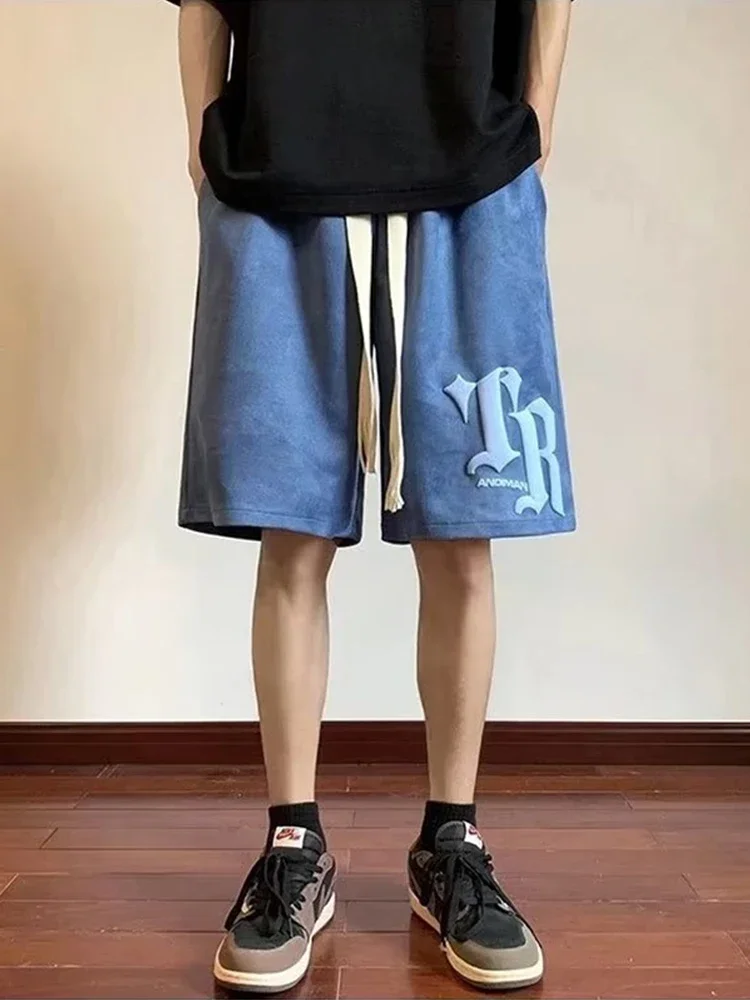 thumbnail image 1 of Pantalones cortos con estampado de espuma y letras americanas para hombre, pantalones cortos de verano a la moda de hip hop Y2K, pantalones cortos de baloncesto para gimnasio y ropa de calle para homb, 1 of 5