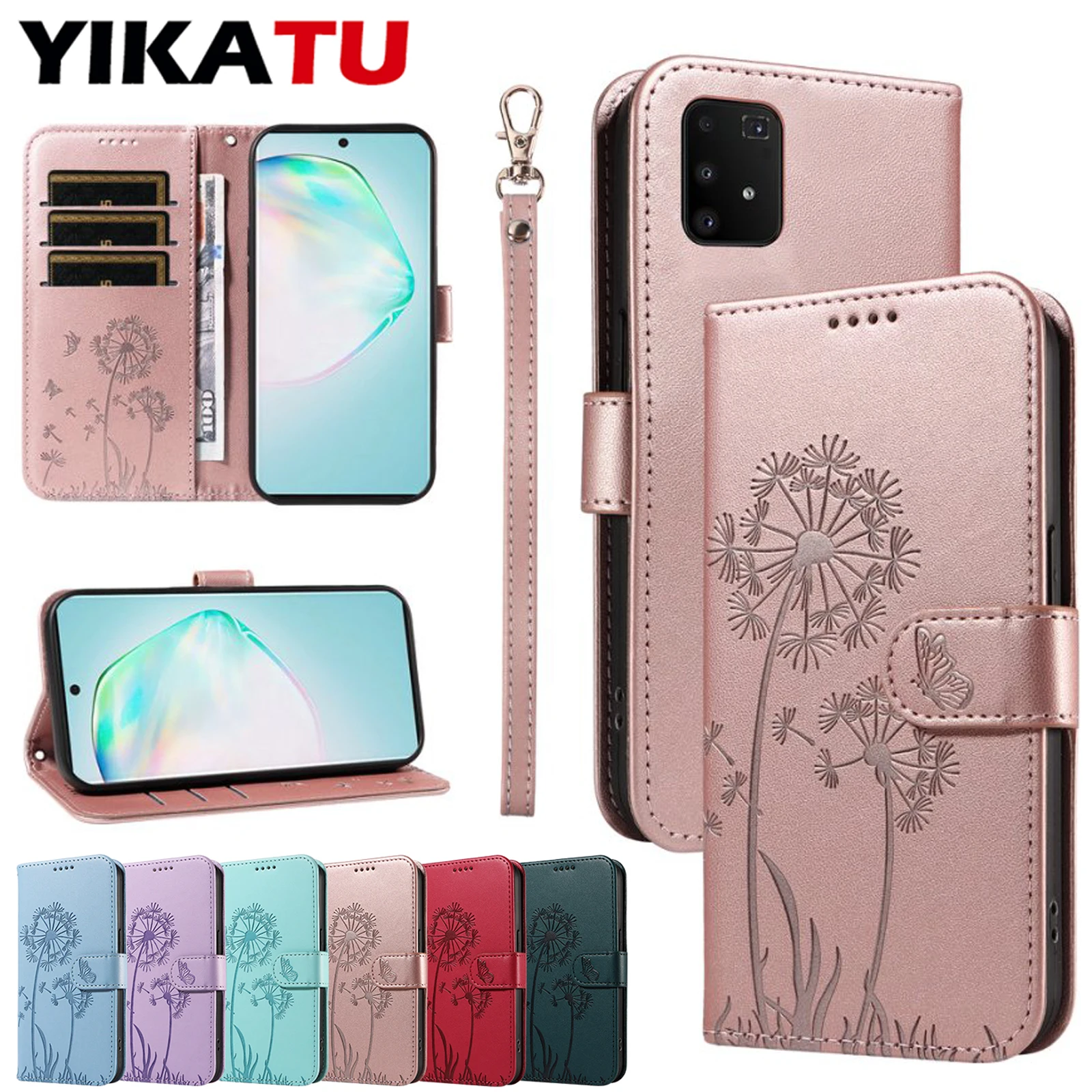 RFID Blocking Leather Flip Wallet Case with Anti-Fall Protection