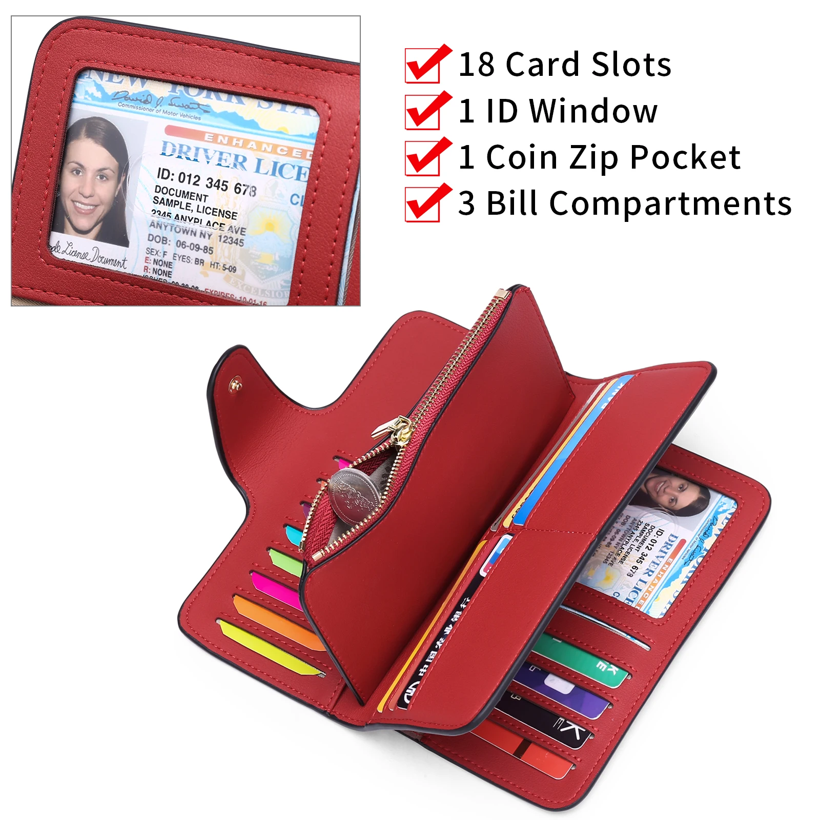 PU Leather Women Long Wallets with Large Capacity Fashion Coin Purses Hasp Clutch ID Credit Card Holder Money Bag Clip Handbag