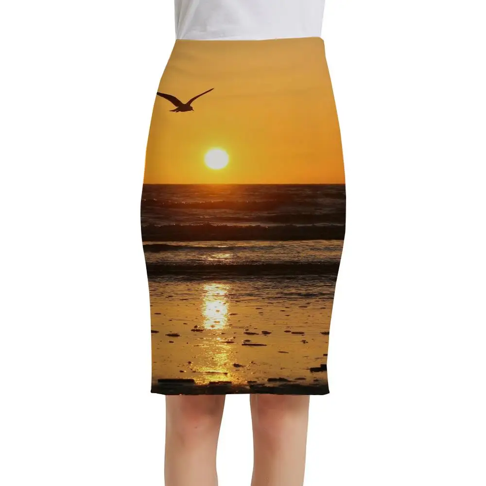 

KYKU Brand Sunrise Skirts Women Day Spring 3d Skirt Morning Print Skirt Sunbeam Pencil Ladies Skirts Womens summer Casual Party