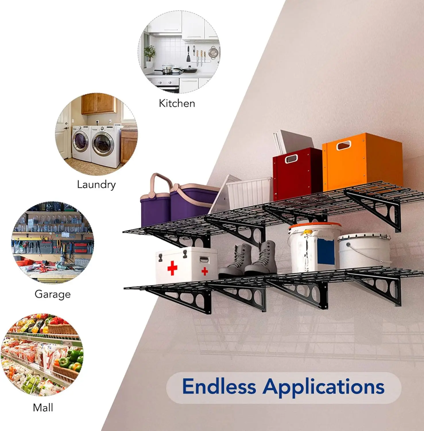 2-Pack 2x6ft Garage Shelving 24-inch-by-72-inch Wall Shelf Garage Storage Rack Floating Shelves, Black