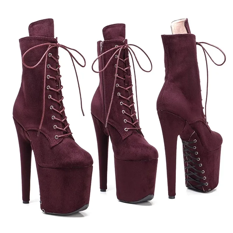 

LAIJIANJINXIA New Flock Upper 20CM/8Inches Fashion Women's Platform Party High Heels Modern Ankle Boots Pole Dance shoes 477